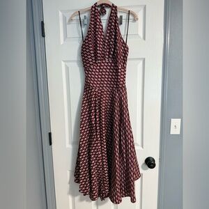 100% Silk Custom Elegant Red and Black Houndstooth Dress